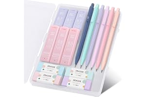 SKYDUE Cute Mechanical Pencils Set, 0.5mm & 0.7mm Mechanical Pencils, 360PCS HB Lead Refills, 4PCS Pastel Erasers, Pastel Aesthetic School Supplies for Writing, Drawing and Sketching