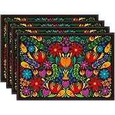 Artoid Mode Mexican Cinco De Mayo Placemats for Dining Table, 12 x 18 Inch Floral Fiesta Dia De Los Muertos Decoration Washable Table Mats Set of 4
