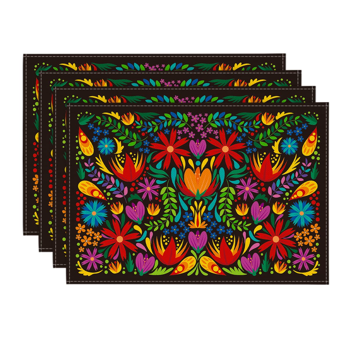 Photo 1 of Artoid Mode Mexican Cinco De Mayo Placemats for Dining Table, 12 x 18 Inch Floral Fiesta Dia De Los Muertos Decoration Washable Table Mats Set of 4