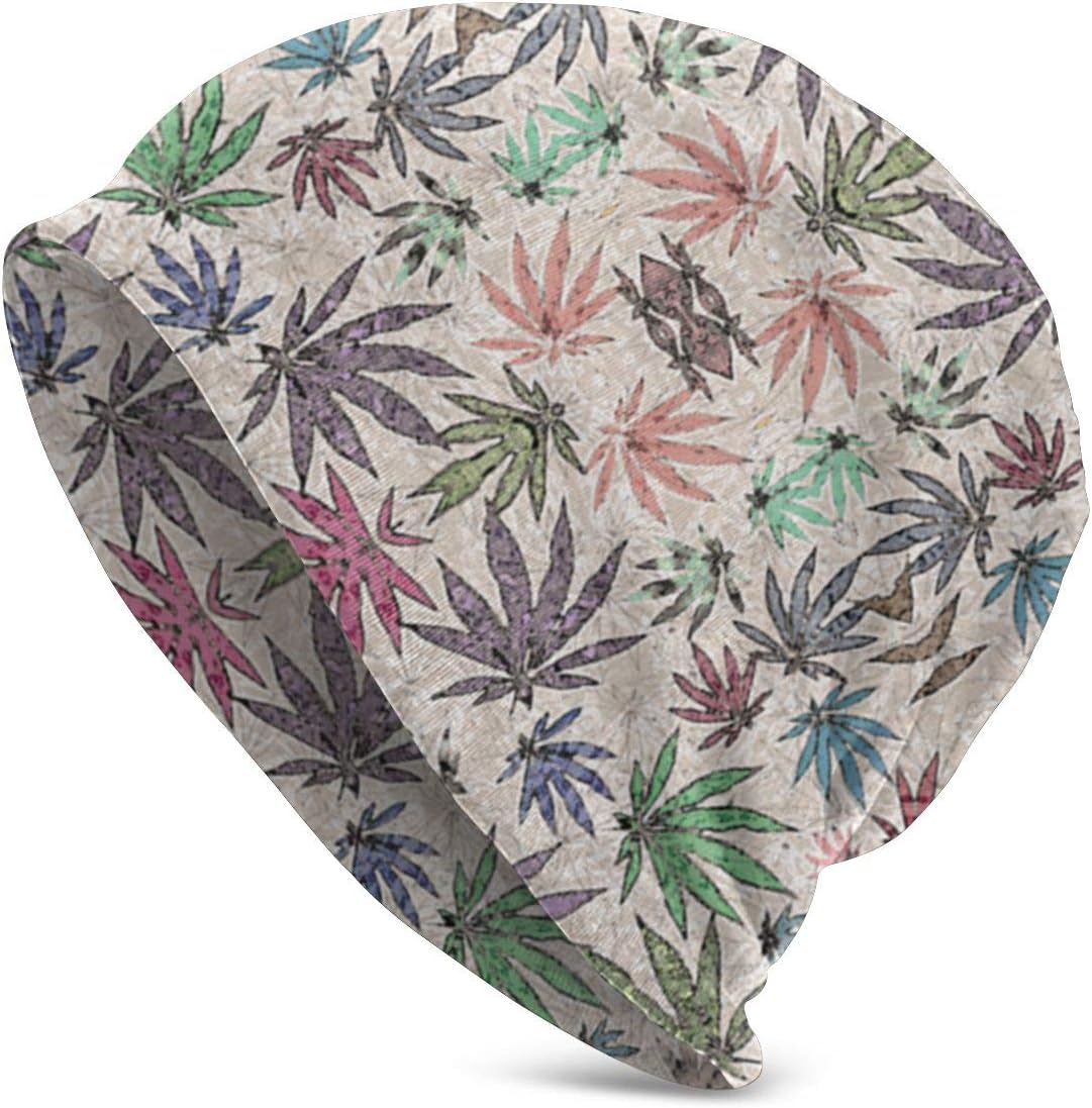XDhxq Colored Textured Pot Leaves Giftwrap (3982) Beanie Hat Winter Warm Slouch Baggy Hat for Skiing Running Cycling Women Men Thanksgiving