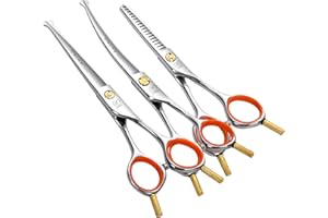 Fenice Peak 5" 3-in-1 Dog Grooming Scissors Set with Comb, Straight, Curved & Thinning Shears, Japanese 440C Stainless Steel Pet Grooming Kit for Dogs and Cats, Sharp Durable Blades