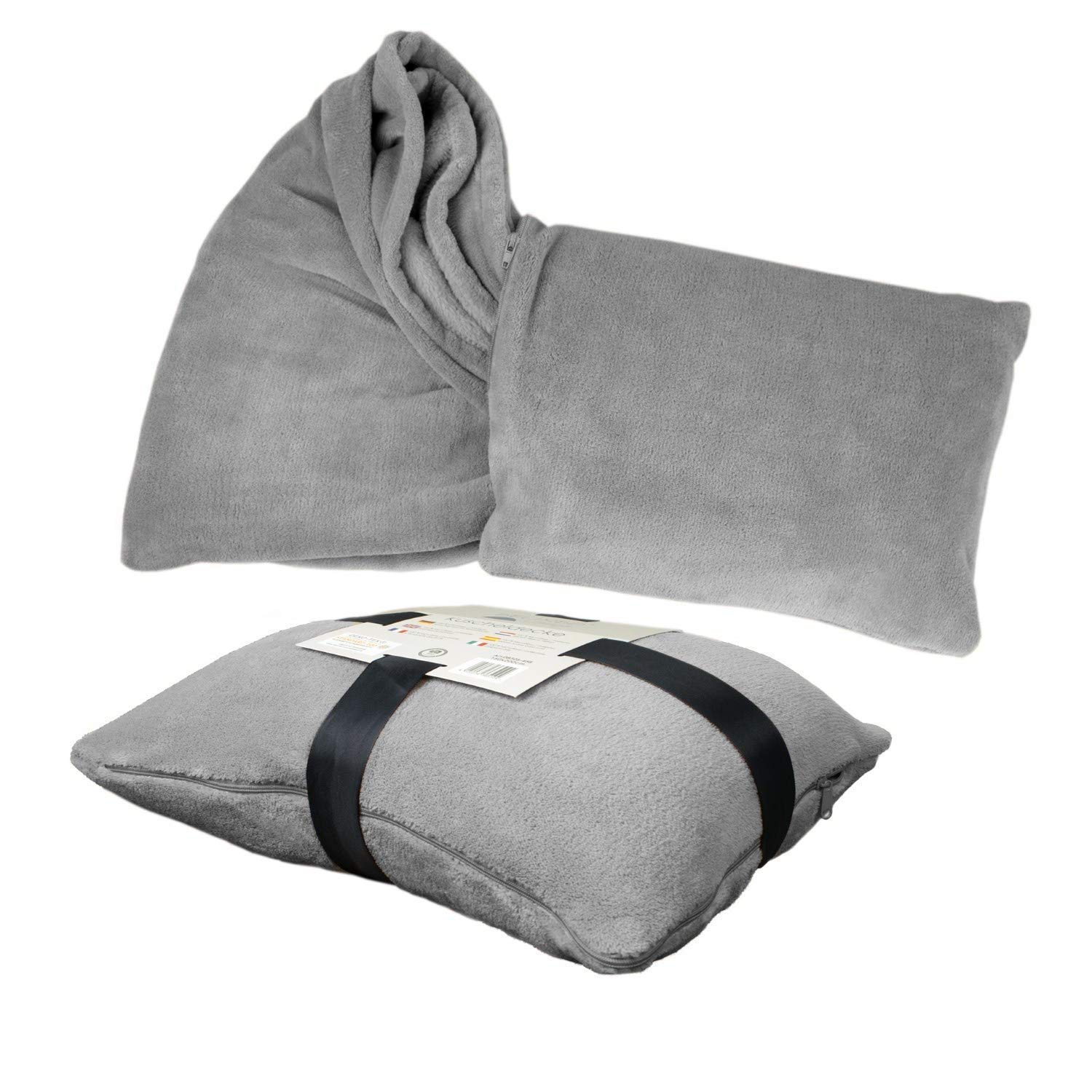Delindo Lifestyle® 2-in-1 Cuddle, Travel Blanket, 135 x 200 cm, Fluffy Soft Travel Pillow Convertible to Travel Blanket for Women, Men and Children Grey grey 135 x 200 cm