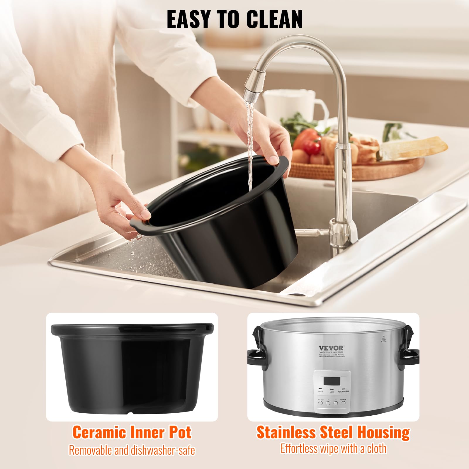 VEVOR Slow Cooker, 8QT 320W Electric Slow Cooker Pot with 3-Level Heat Settings, Digital Slow Cookers with 20 Hours Max Timer, Locking Lid, Ceramic Inner Pot for Home/Commercial Use