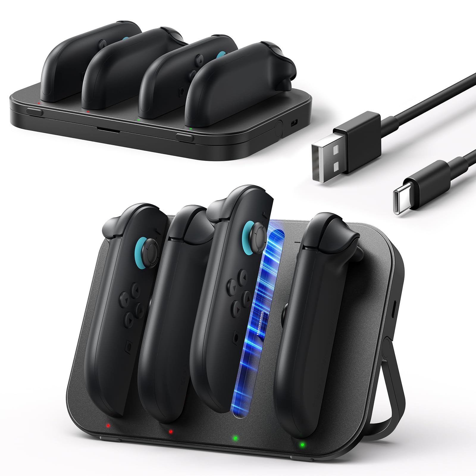 JSAUX Controller Charger for Nintendo Switch 2 Joycon, 4-in-1 Magnetic Charging Dock with Adjustable Stand & LED Indicator, Switch 2 Joycon Charger Station with 4.9FT USB C Cable