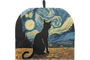 PJHEQOXE Cute Black Cat Tea Cosy for Teapot Starry Night Customized Teapot Covers Cover with Handle Kitchen Kettle Dust Cover for Keeping Warm Machine Washable Tea Cosy Fabric Quilted Padding