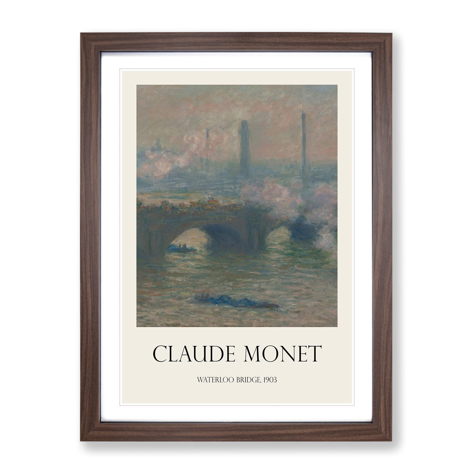 Waterloo Bridge In London Vol.3 By Claude Monet Exhibition Museum Painting Framed Wall Art Print, Ready to Hang Picture for Living Room Bedroom Home Office Décor, Walnut A4 (34 x 25 cm)