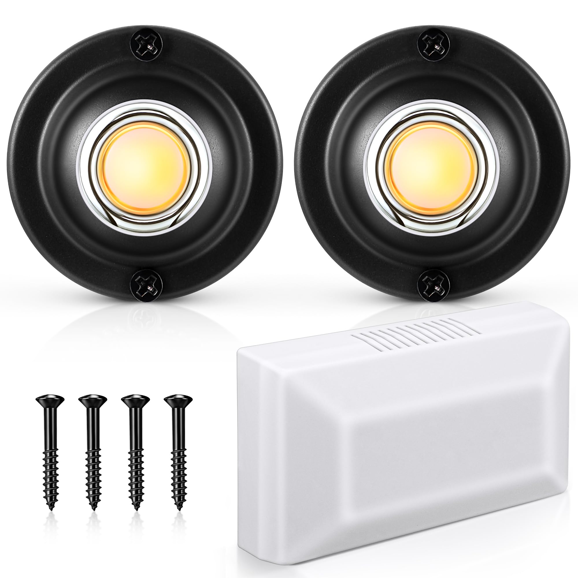 Photo 1 of Saillong 2 Pack Black Round Metal Doorbell Buttons with Chime Box, 2 Sounds Options, Fits Most Wired Doorbell Systems for Front and Rear Doors(Hill Style)