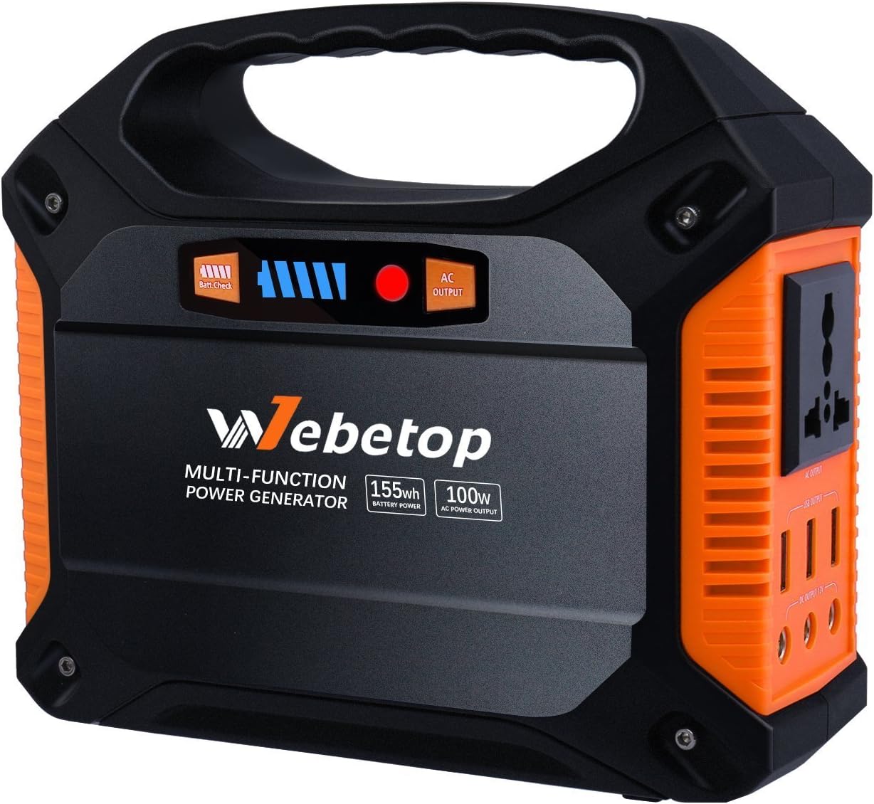 Webetop Portable Generator Power Inverter Battery 42000mAh 100W Camping CPAP Emergency Home Use UPS Power Source Charged by Solar Panel/ Wall Outlet/ Car with 110V AC Outlet,3 DC 12V,3 USB Port
