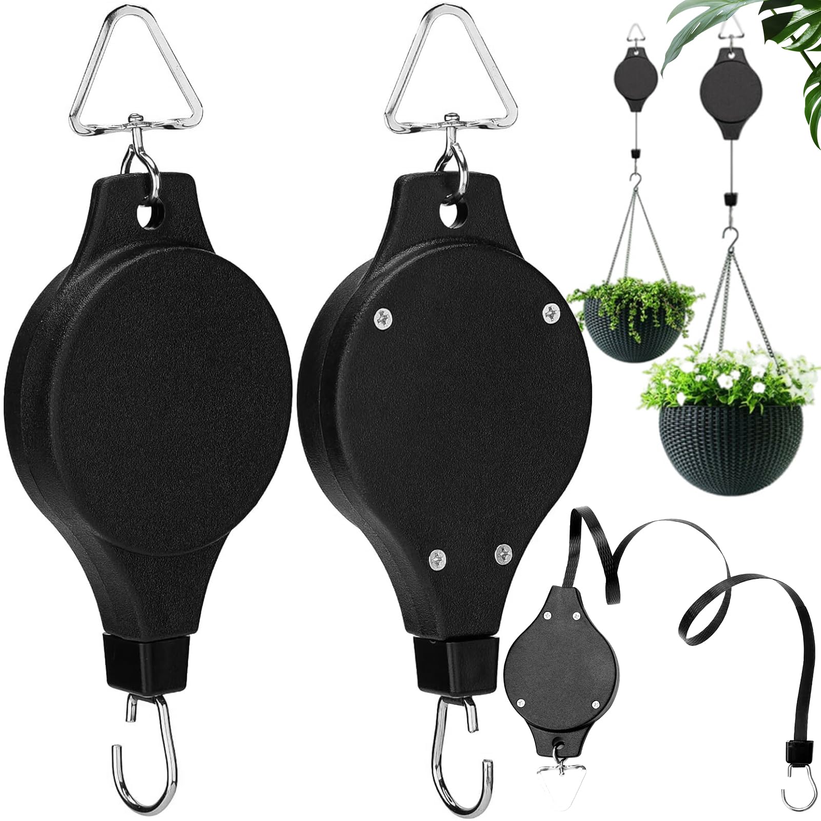 Srup 2 Pieces Hanging Plant Basket Pulley, Plant Pulley Retractable Hanger, Plant Pulley Retractable, Hooks for Hanging Flower Basket, Birds Feeder, Plant Grow Light