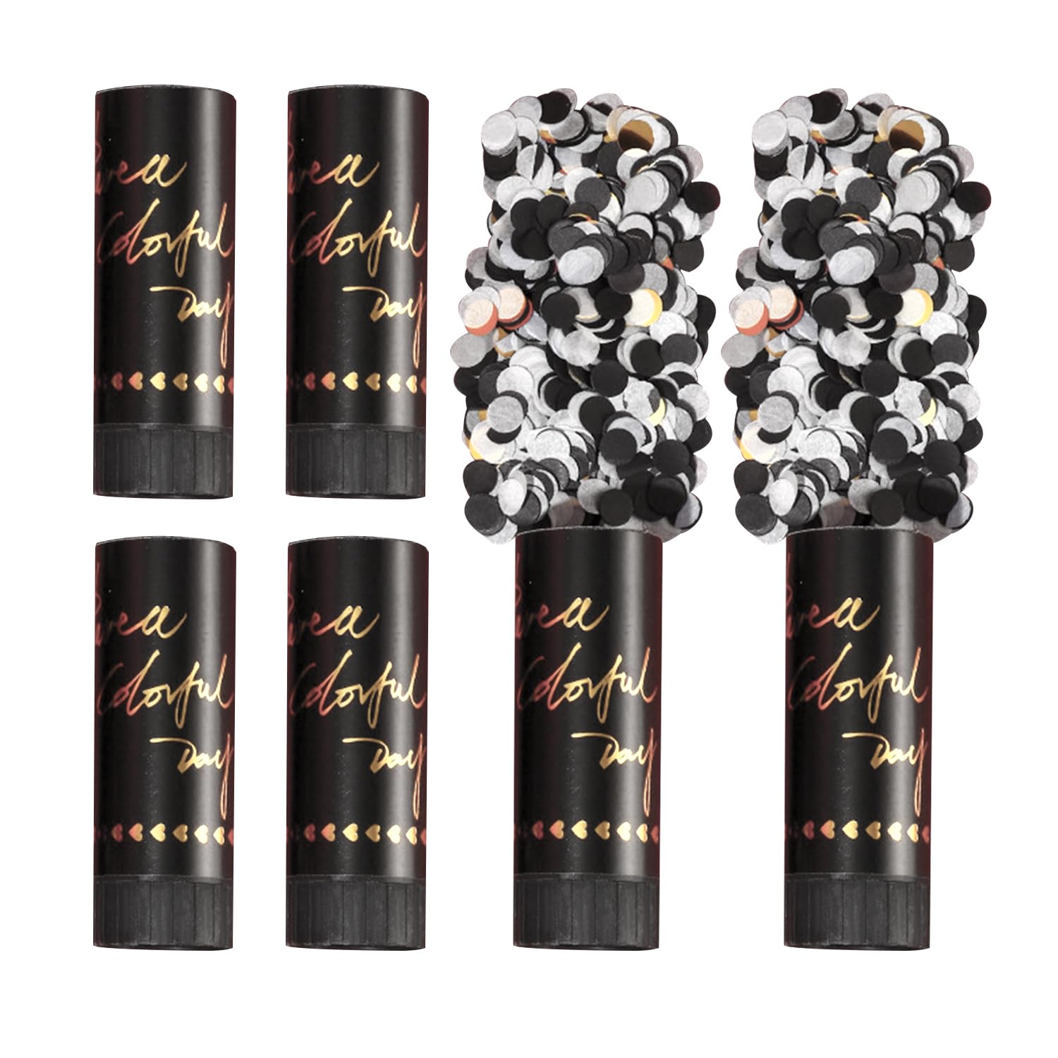DUINIU 6 Pieces Party Poppers, Biodegradable Confetti Cannons, Black, PVC & Paper, Perfect For Parties, Christmas, Weddings & Other Festive Holidays