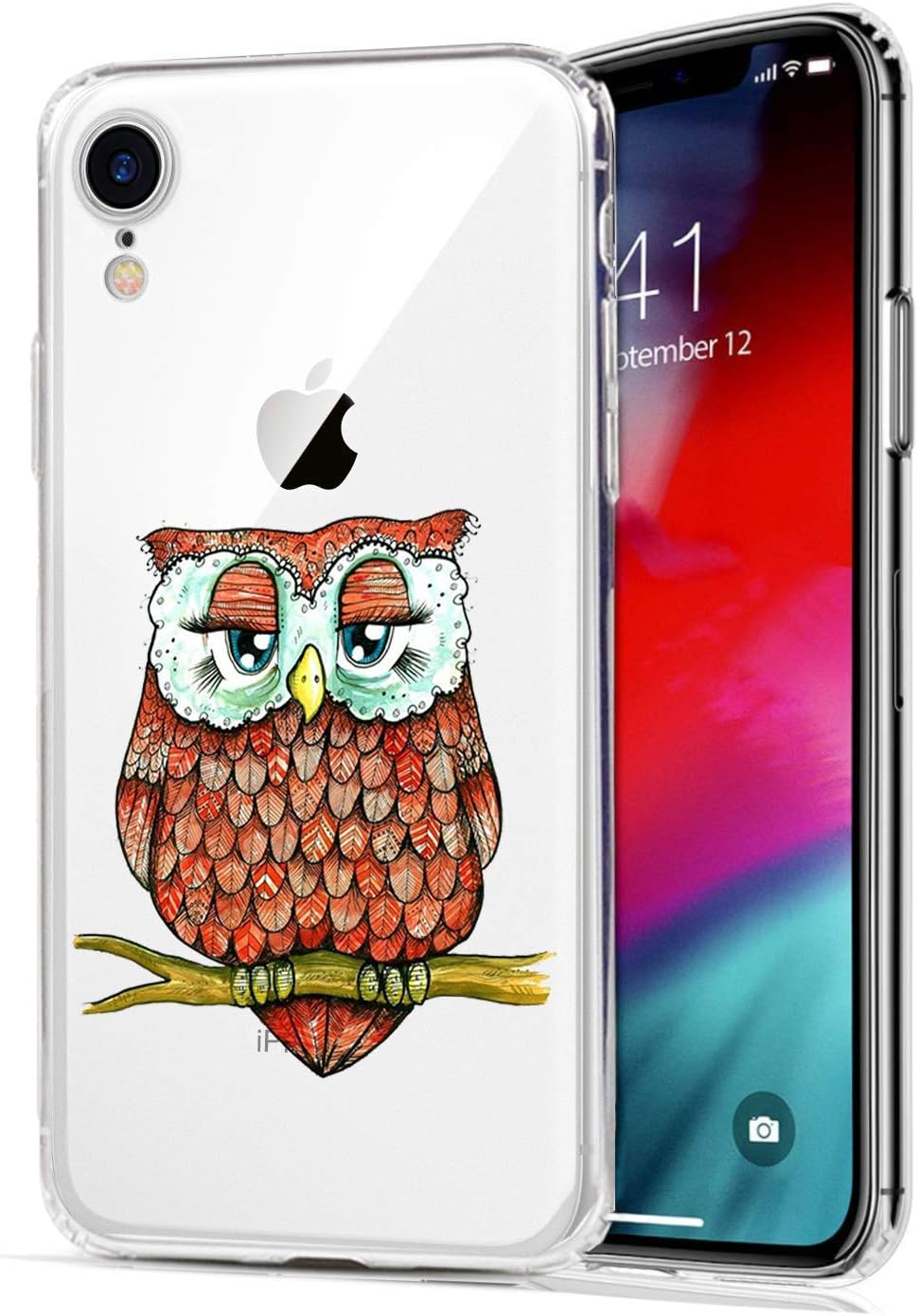 LEMONCOVER Phone Case Compatible with iPhone XR Case,Cool Colorful Owl Pattern Soft Silicone Rubber Protective Skin Shockproof Clear Cute Funny Art Birds Design Bumper Cover for iPhone XR 9 (6.1")