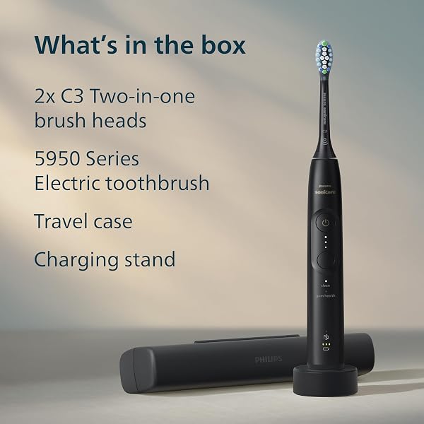 PHILIPS SONICARE 5950 SERIES ELECTRIC TOOTHBRUSH, WITH PRESSURE SENSOR, FOR SENSITIVE GUMS, 6 BRUSHING SETTINGS, SMARTIMER, BRUSHPACER, 21-DAY RUNTIME, TRAVEL CASE, BLACK, HX7131/03