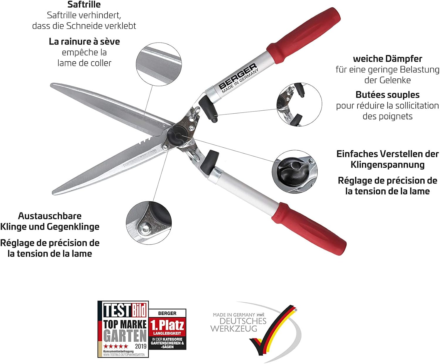 Berger hedge shear comfort 4495 with straight blades and damper, length