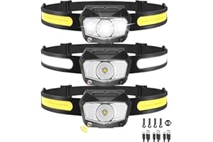 KYEKIO Headlamp Rechargeable 3Pack, 230°Wide Beam COB & 60° Super Birght LED Head Lamp with White Red Light, 7Mode Head Lights for Forehead with Motion Sensor, Headlamps for Adults Camping Running Hiking