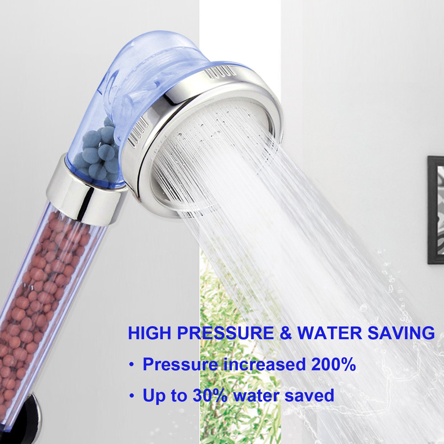 VEHHE 3 Jet Round Rainfall Hand Held Fixed Shower Head High Pressure & Saving Water Negative Lons Shower Sprinkler Head for Relation,Spa,Dry Hair and Skin