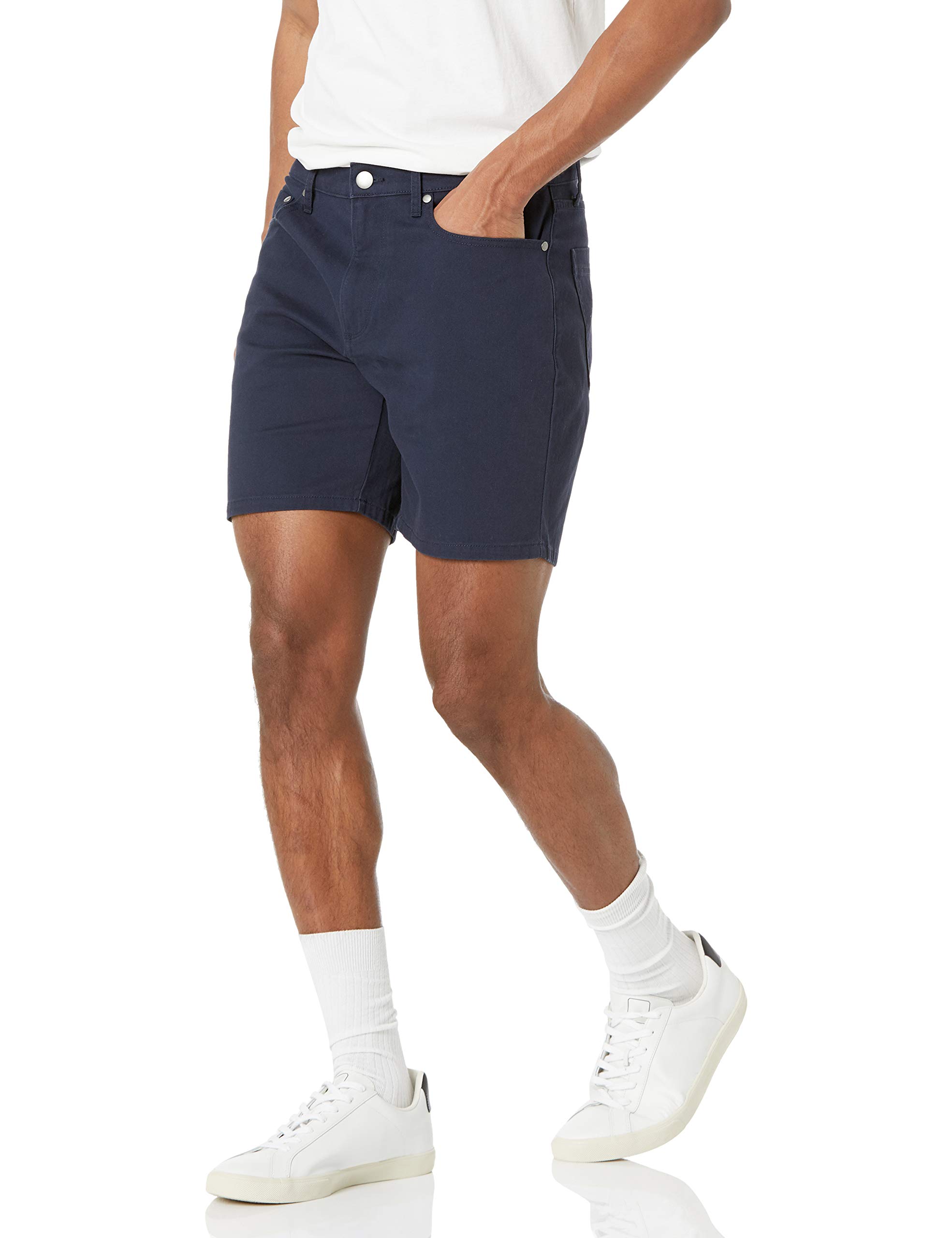 Photo 1 of Amazon Essentials Men's Slim-Fit 9" Inseam Stretch 5-Pocket Shorts, Midnight Blue, 30