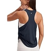 CRZ YOGA Pima Cotton Ruched Side Tank Tops for Women - Workout Athletic Casual Racerback Crewneck Loose Sleeveless Shirts