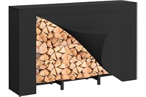 DIAMONDFORGE 4ft Firewood Rack Outdoor with Cover, Heavy Duty Fire Wood Stand, Metal Firewood Rack Indoor, Firewood Holder Storage, Log Wood Pile Racks Stand for Patio, Garden, Backyard, Matte Black