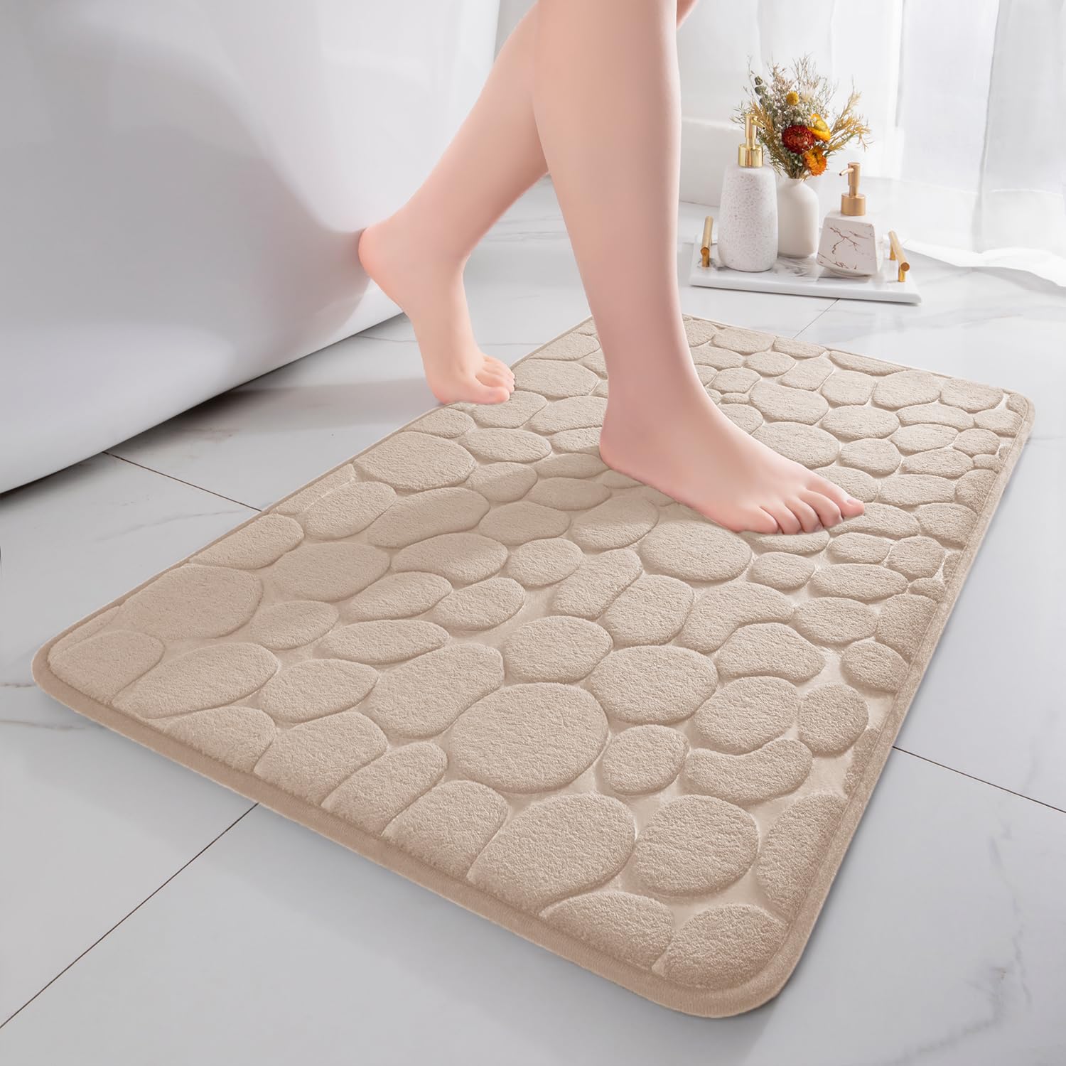 chakme Bath Mat, Memory Foam Bath Mat, Memory Foam Shower Mat, Absorbent Bath Mat, Bathroom Rug, Shower Mat, Decorative Door Mat, Non-Slip Mat for Bathroom, Living Room, 50 x 80