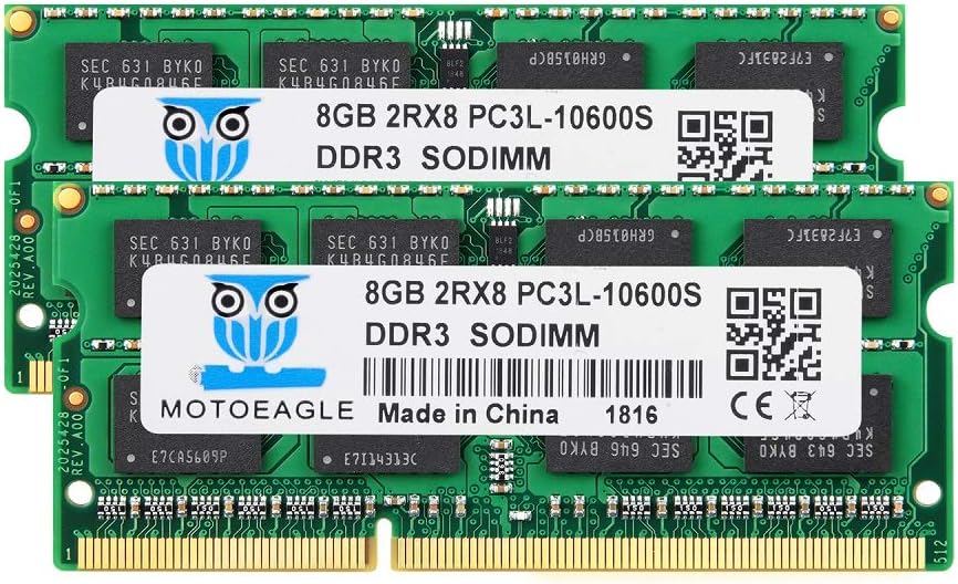 DDR3 1333 SODIMM 16GB Kit (8GBx2) PC3 10600S 8GB DDR3L 1333MHz 2Rx8 PC3-10600 204-pin 1.35V/1.5V Laptop Memory