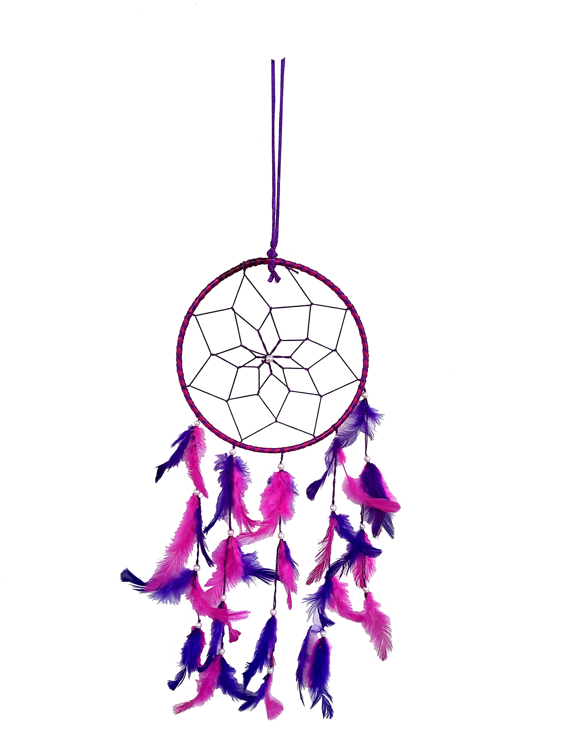 Rastogi Handicrafts Dream Catchers Wall Decor, Handmade Feather Nursery Room Hanging Bedroom Decor Decoration Home Car (Blue & Pink Ring)