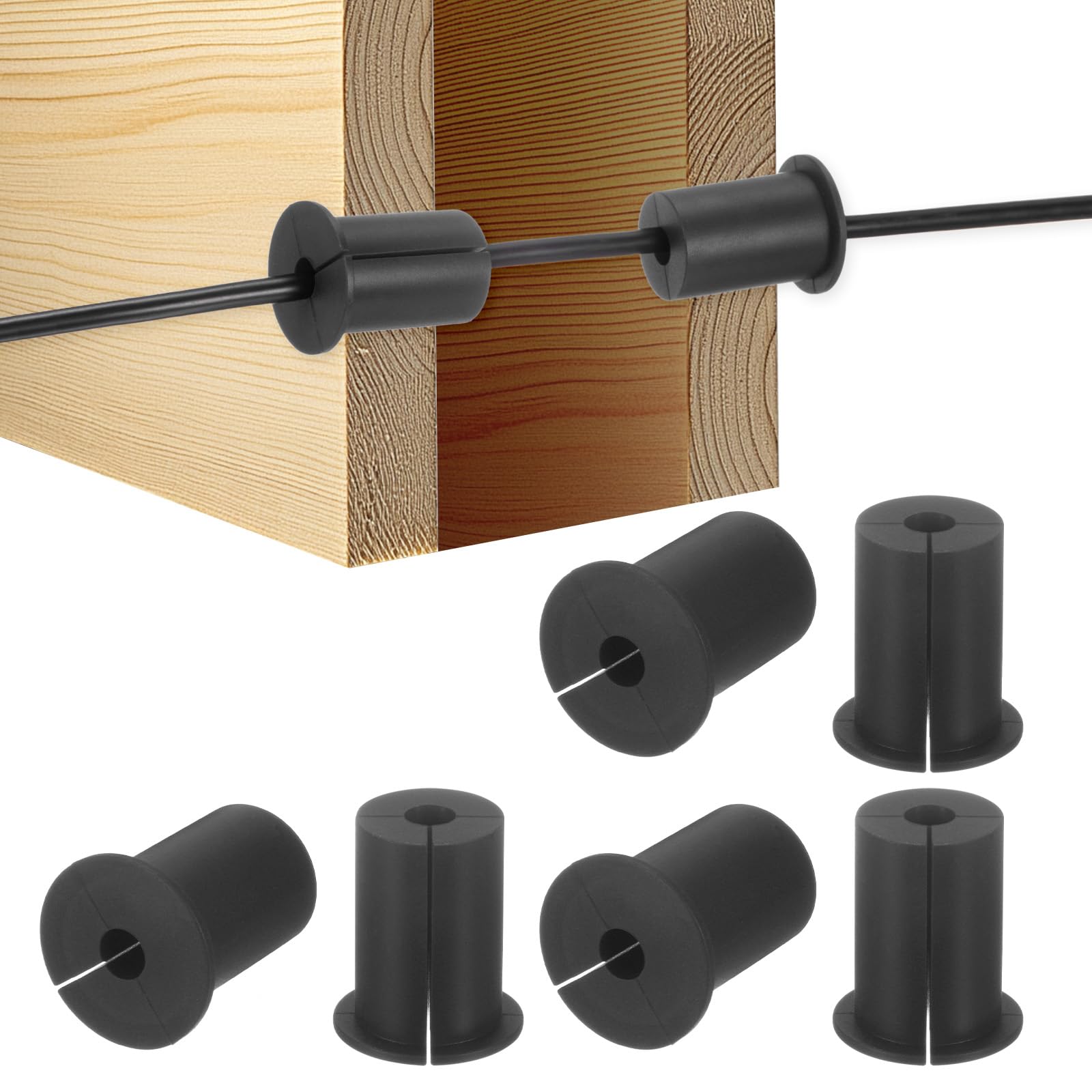 M METERXITY 6-Pack Cable Routing Kit, for 1 Inch Wall Hole Silicone Feed Through Wall Grommet Cable Punch Grommet Wall Hole Cover Bushing for Ethernet Cable [38mm Length, Black]