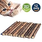 Matatabi Cat Catnip Sticks 12pcs Cat Chew Sticks Dental Cleaning for Cats 100% Organic Silver Vine Dental Treats Molar Chew Toy Olfactory Enrichment