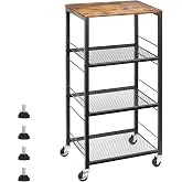 CADUKE Kitchen Storage Cart Baker's Rack 4-Tier Industrial Wood | Kitchen Island Stand, Serving Bar Cart, on Wheel, MDF, End Side Table Storage, Trolley Rack, for Bedside, Bathroom, Office