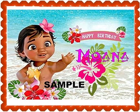 Amazon Com Baby Moana Islander Edible Cake Topper Party Edible Cake Image Decoration Sugar Sheet Toys Games