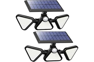 ZOOKKI Solar Lights Outdoor Waterproof, 180 LED 3 Heads Solar Motion Sensor Outdoor Lights, 270° Wide Angle Solar Flood Wall Security Lights for Front Door Yard Garage, 2 Pack