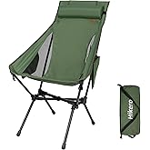Hikero High Back Camping Chair for Adults, Folding Chair Supports 440 lbs, Lightweight Portable Backpacking Chair with Adjustable Pillow for Hiking & Camping