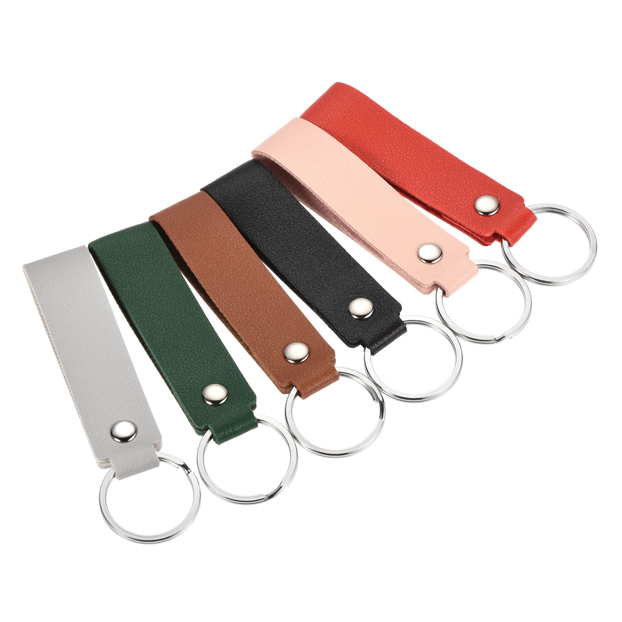 PATIKIL Leather Keychain, 6 Pack PU Circle Keyring Decoration Key Holder Lanyard Strap for Bag Wallet, 6 Colors