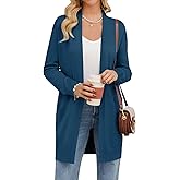 GRACE KARIN Womens Long Open Front Cardigan, Fall Knit Long Sleeve Sweater, Soft Essential Coatigan with Pockets Cerulean S