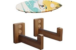 CAMATET Surfboard Racks for Wall Mount, Wooden Surfboard Hanger, Wood Surf Board Stand Indoor or Outdoor, Surfboard Holder for Surf Racks, Paddleboard, Skimboard, Longboard (Dark)
