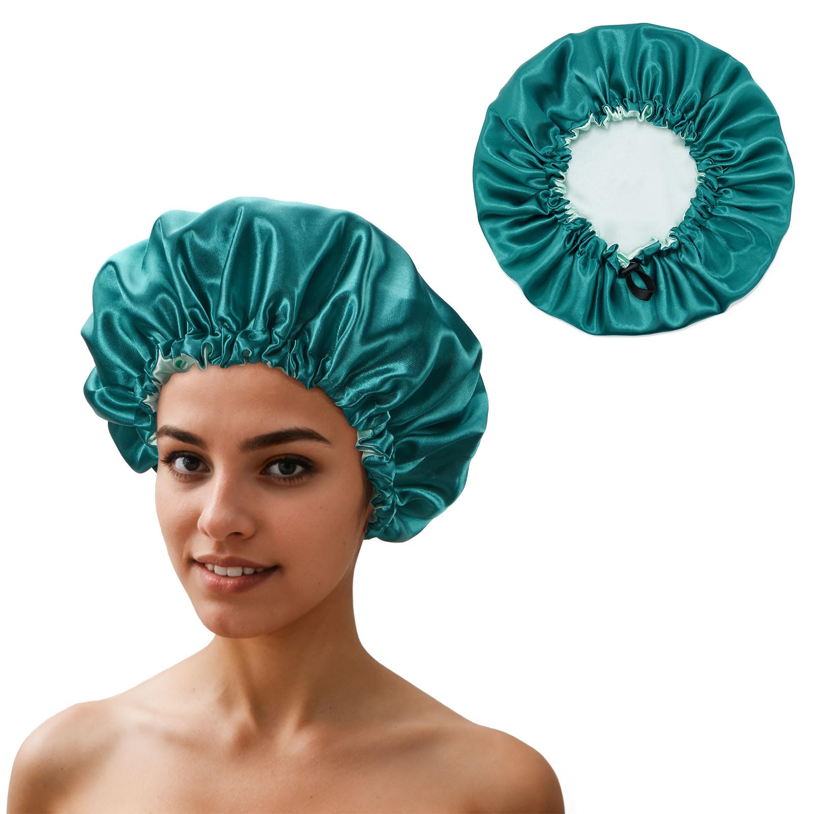 QIUTIMIY Satin Bonnet Wrap for Curly & Long Hair - Green & Blue