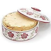 Coloch Ceramic Tortilla Warmer, 8.5 Inch Tortilla Holder with Lid Insulated Roti Holder for 12 Tortillas Hand-printed Taco Server for Tacos, Roti, Taco Tuesday, Microwave, Oven, Dishwasher Safe
