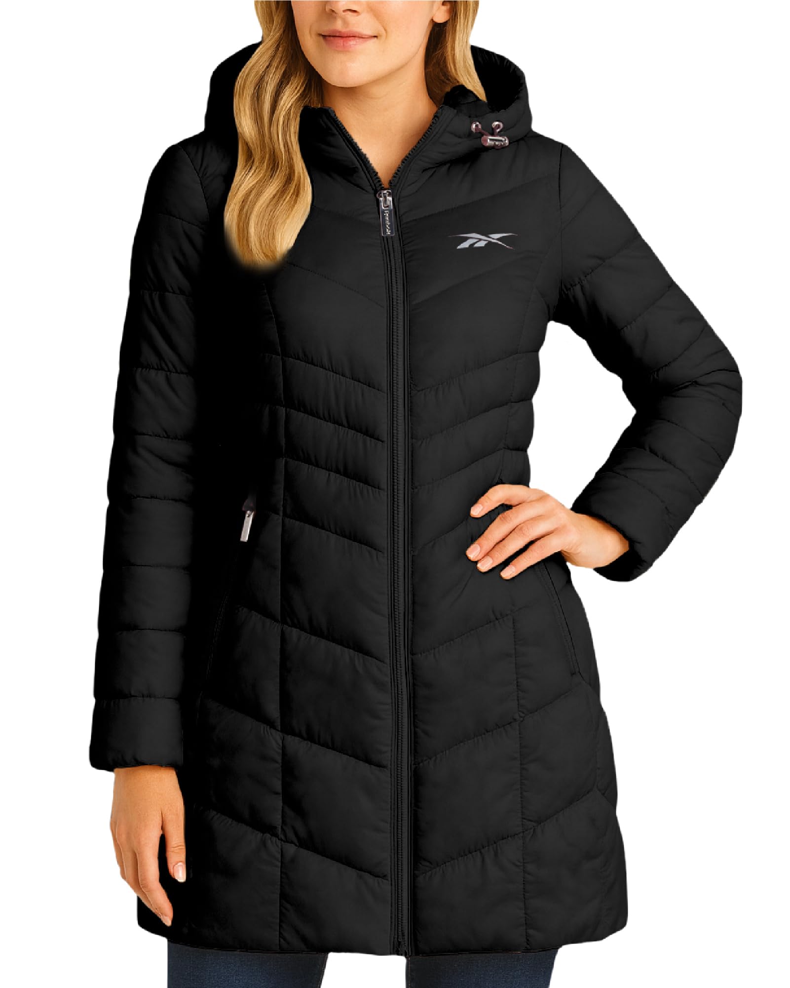 Photo 1 of Reebok Womens Puffer Jacket - Lightweight Packable Long Length Quilted Puffer Winter Coat for Women (Also in Plus Size 1X-3X), Size 3X, Black Ink