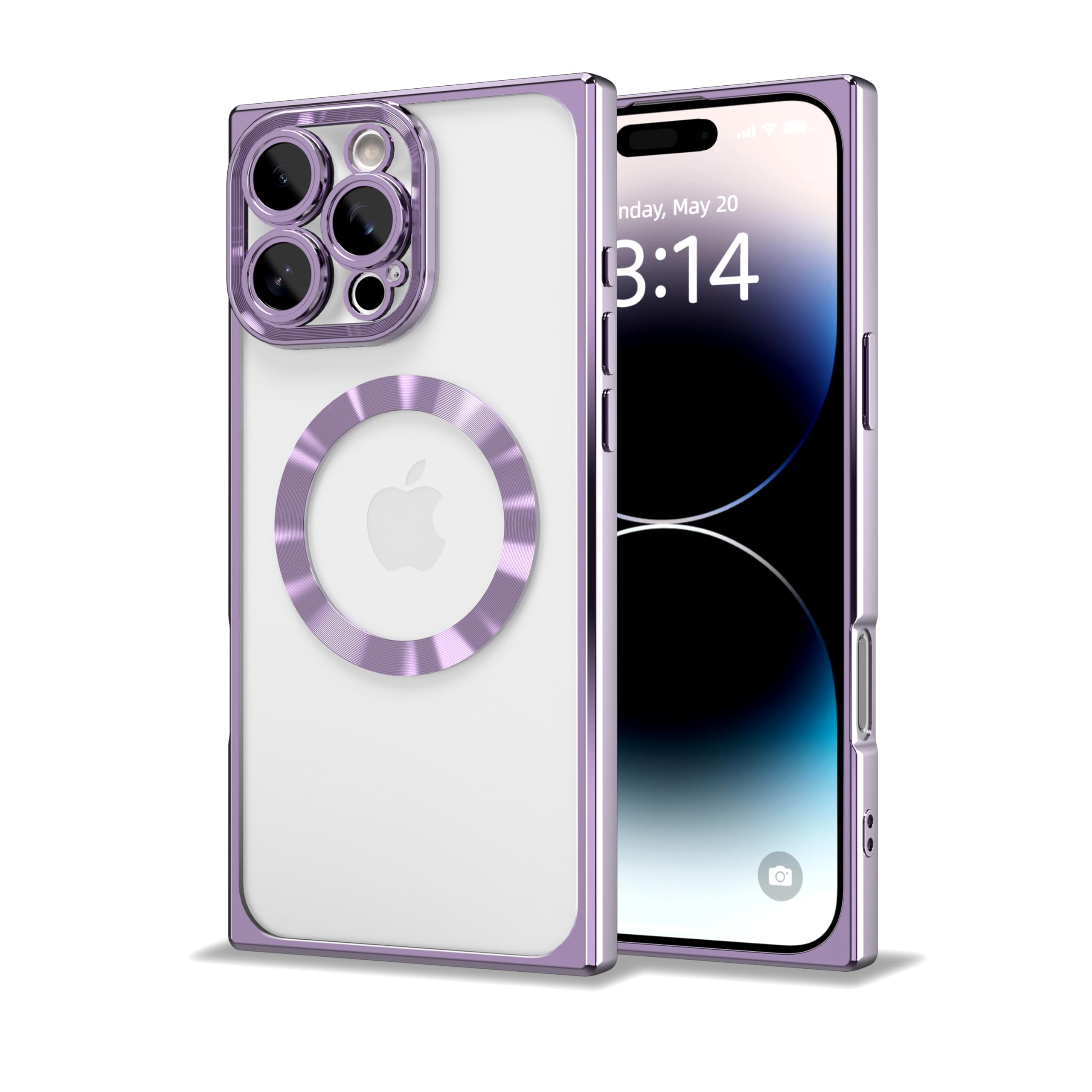 Photo 1 of IAIYOXI Rectangle Magnetic Clear Case for iPhone 16 Pro Max, [Compatible with MagSafe],Soft Plating Phone Case with Full Camera Lens Protection,Anti-Scratch Shockproof Slim Cover, Purple