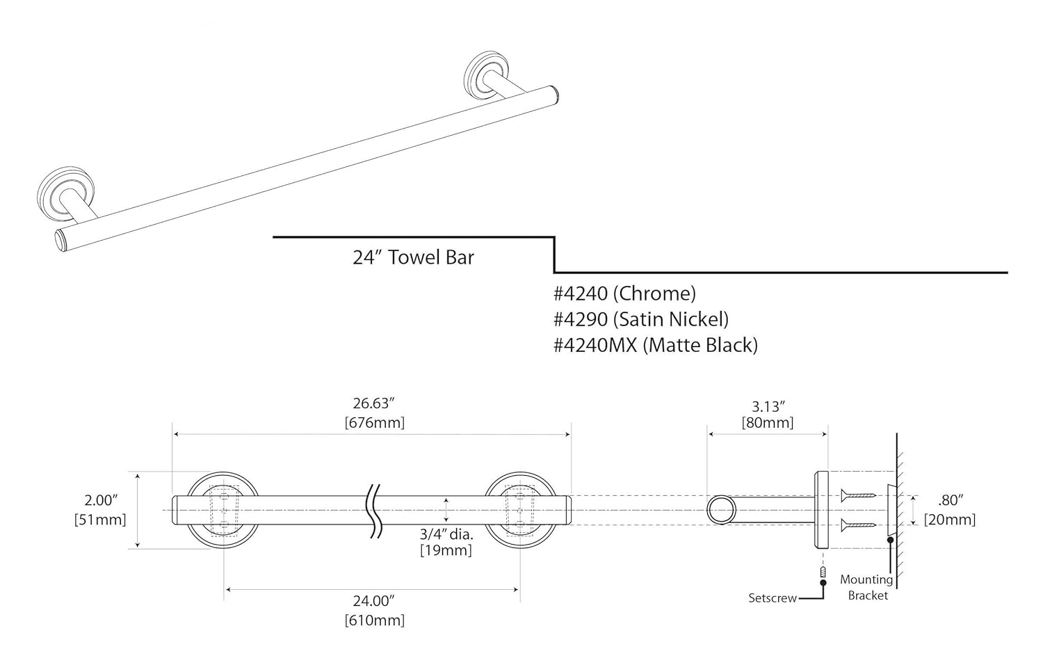 Gatco 4240MX Latitude II 24" Towel Bar, Matte Black 795092710073 eBay
