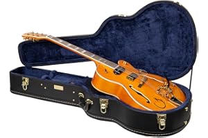 Crossrock Wooden Case for 16" Archtop/Hollow Body/Jazz Electric Guitars - Fits Gretsch Electromatic, Ibanez, Epiphone, Gibson ES Series-Black (CRW620JA16BK)