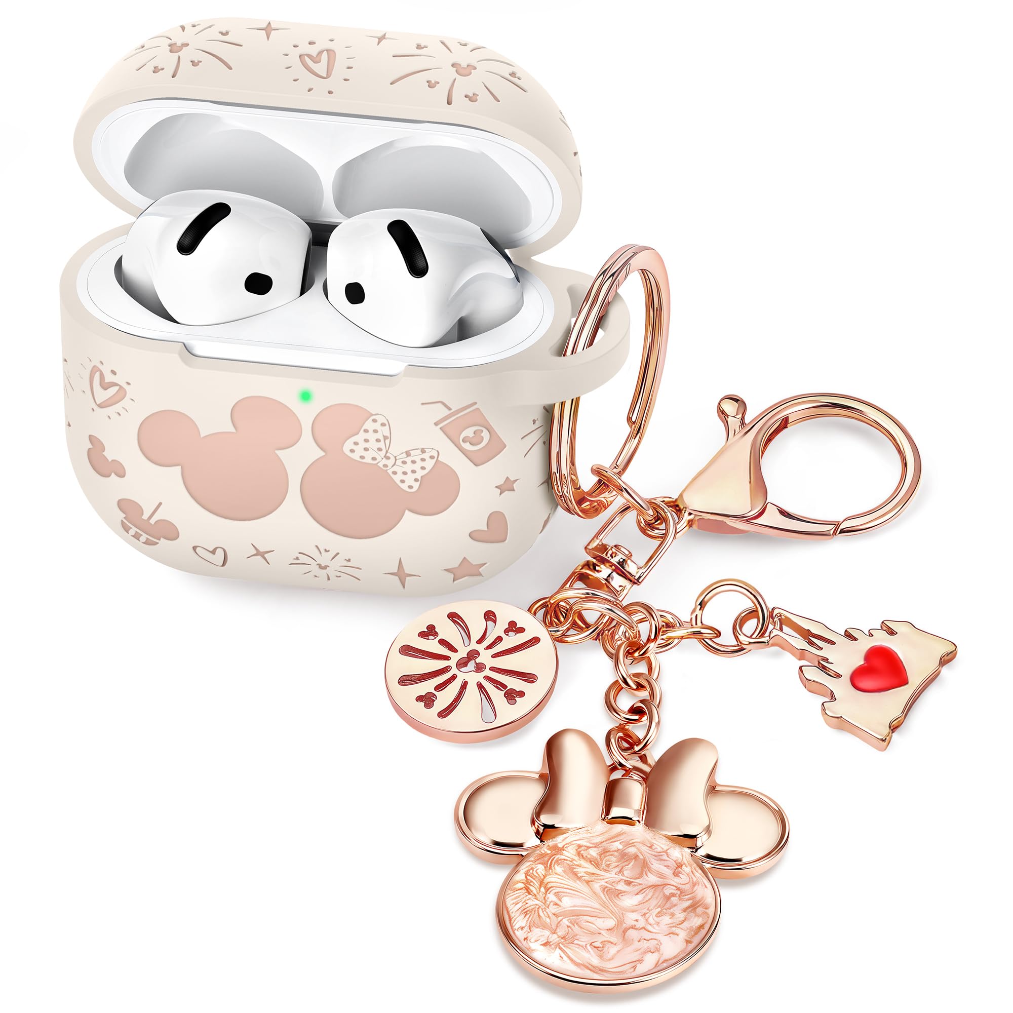 Photo 1 of (with Cute Keychain) Girovo Compatible with Apple Airpods 4 Case 2024 Women, Soft Silicone Two-Tone Funny Cartoon Engraved Portable 360° Full Protection Anti-Scratch Air pod 4 Case Starlight/Pink