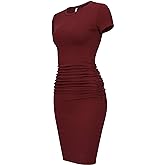 Laughido Women's Short Sleeve Ruched Bodycon Sundress Knee Length T Shirt Dresses 2025 Trendy Casual Outfits