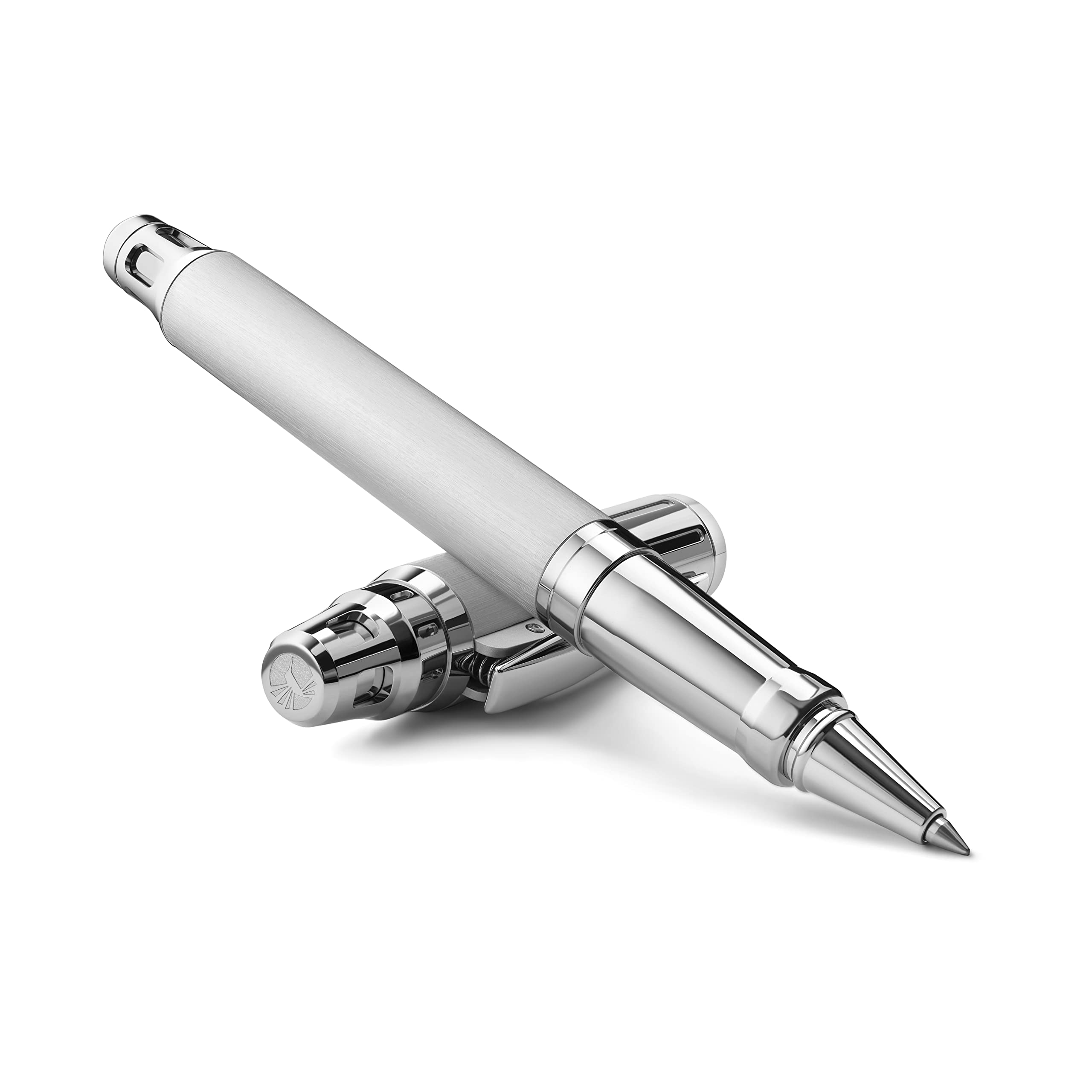 Colibri Ascari Rollerball Pen, Brushed Steel and Chrome Accents, Elegant Ballpoint Pen with Spring Clip, Comes in a Beautiful Gift Box, Gift for Men and Women