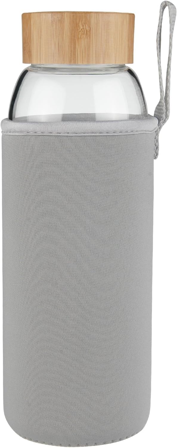 Ferexer Borosilicate Glass Water Bottle Wide Mouth with Bamboo Lid 32 oz (Gray)