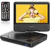 WONNIE 9.5" Portable DVD Player for Kids with 7.5" Swivel Screen, 6 Hours Rechargeable Battery, Car DVD Player with AV in/Out