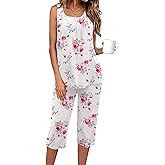 Ekouaer Capri Pajama Sets for Women 2 Piece Soft Cute Pjs Round Neck Sleeveless Lounge Set for Summer Sleepwear S-XXXL
