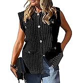 PEHMEA Women's Crochet Chunky Knit Top Sleeveless Button Down Tops Trendy Cardigan Sweater Vest for Women