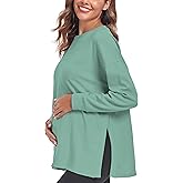 Ecavus Women's Casual Maternity Shirts Long Sleeve Soft and Comfy Pregnancy Tee Tops Side Split Maternity Clothes