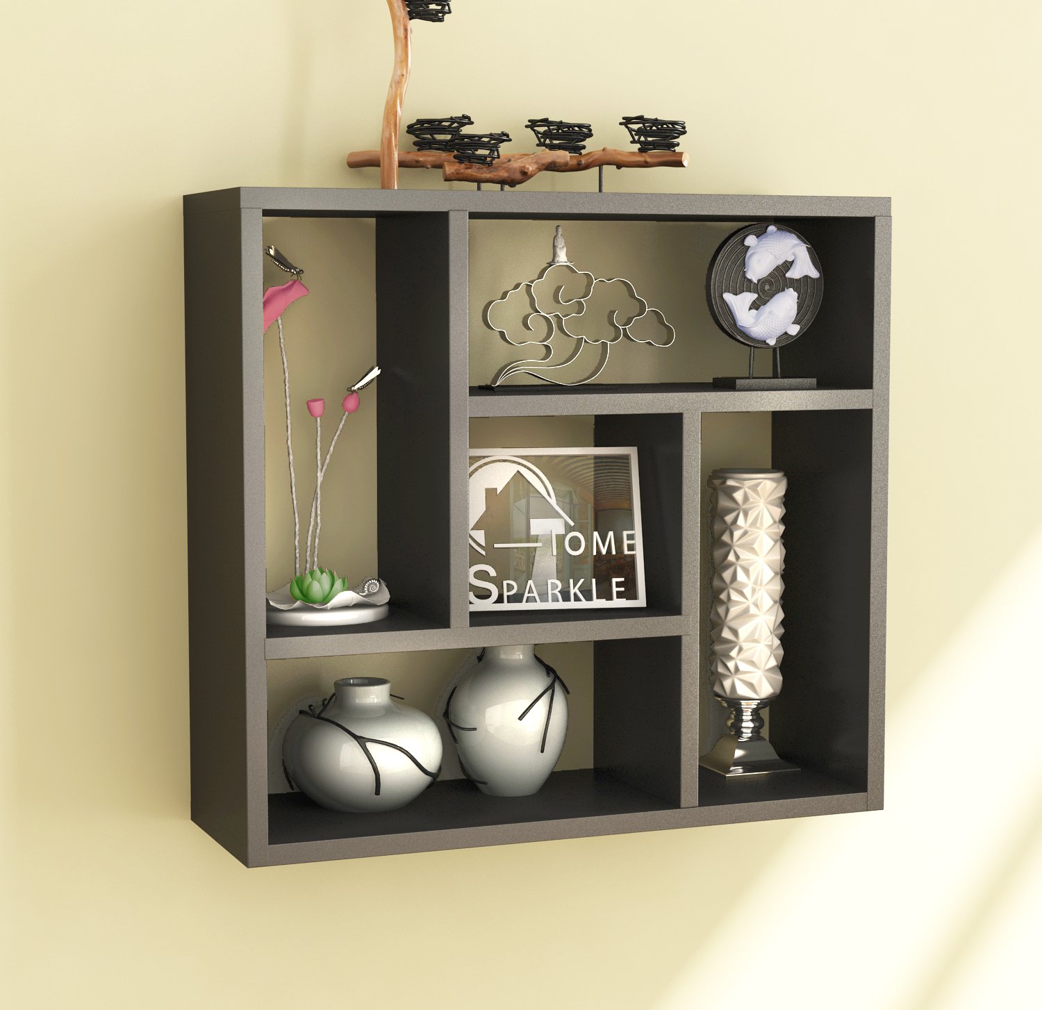 Home Sparkle Square Wall Shelf Five Section MDF Wall Shelve Display
