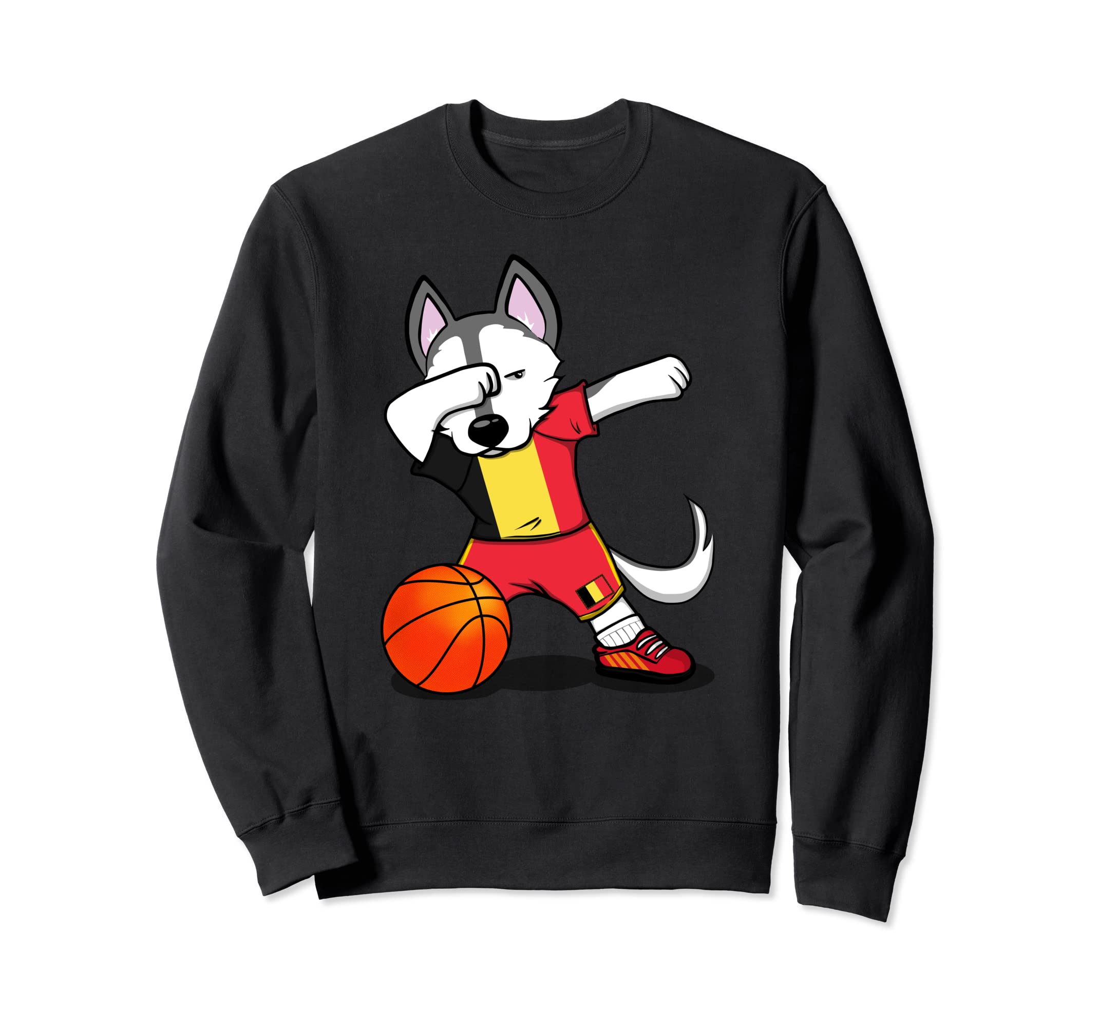 Dabbing Husky Belgium Basketball Fans Jersey Belgian Flag Sweatshirt
